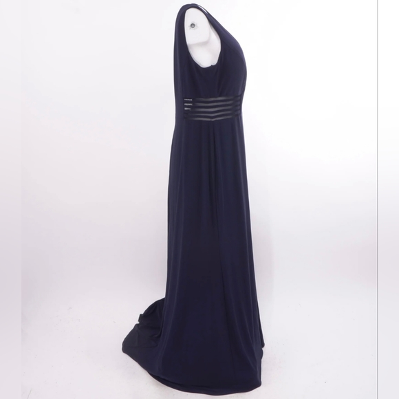 Navy Morgan & Co. Womens Solid With Mesh A-Line Dress Junior Size 16 W - Picture 4 of 10